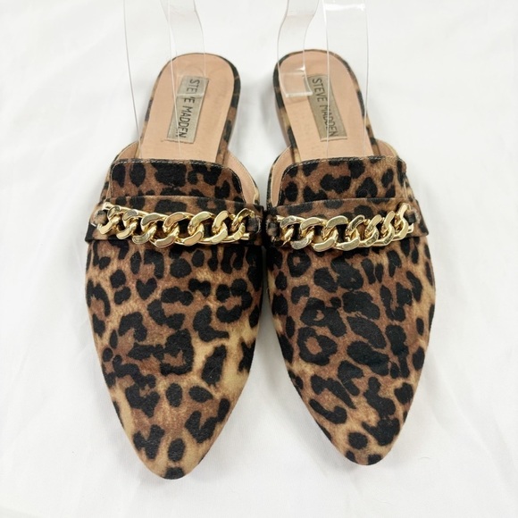 Steve Madden Shoes - Steve Madden Tylee Leopard Pointed Toe Chain Slip On Mules Brown Black Size 8
